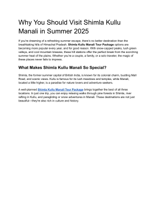 Why You Should Visit Shimla Kullu Manali in Summer 2025