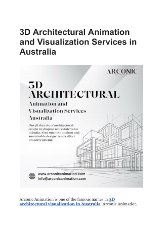 3D Architectural Animation and Visualization Services in Australia