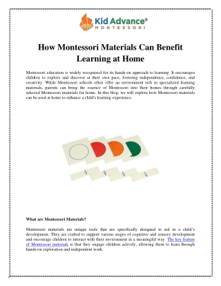 How Montessori Materials Can Benefit Learning at Home