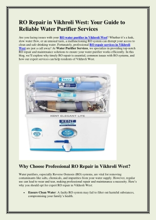 RO Repair in Vikhroli West