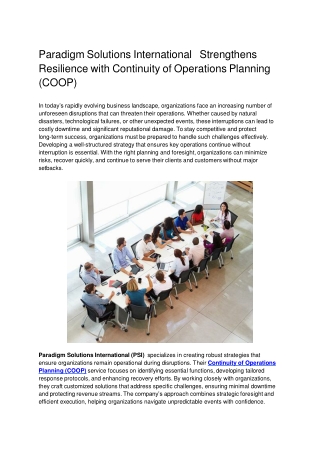 Continuity of Operations Planning (COOP)