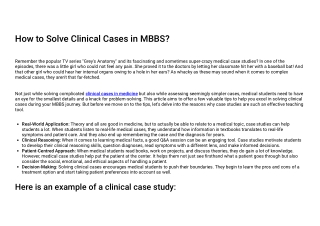 How to Solve Clinical Cases in MBBS?