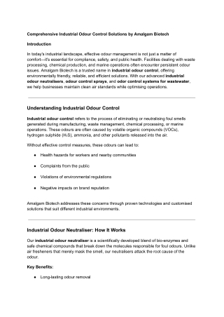 Comprehensive Industrial Odour Control Solutions by Amalgam Biotech