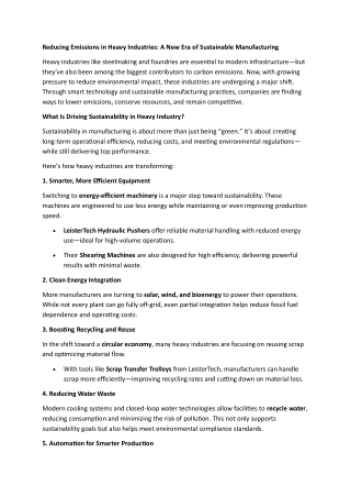 Reducing Emissions in Heavy Industries: A New Era of Sustainable Manufacturing