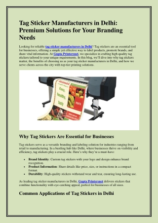 Tag Sticker Manufacturers in Delhi
