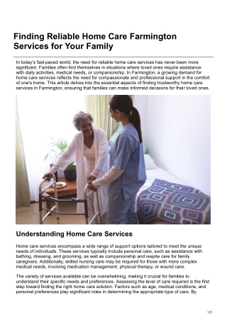 Finding Reliable Home Care Farmington Services for Your Family