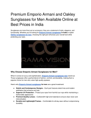 Premium Emporio Armani and Oakley Sunglasses for Men Available Online at Best Prices in India