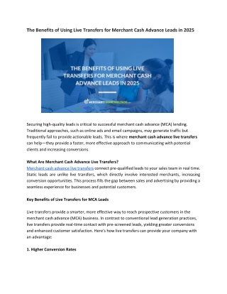The Benefits of Using Live Transfers for Merchant Cash Advance Leads in 2025