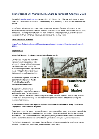 Transformer Oil Industry Trends, Size, and Forecast Report 2032