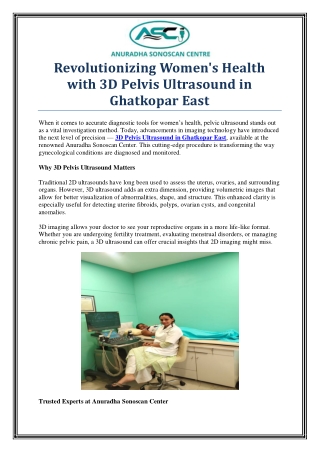 Trusted 3D Pelvis Ultrasound in Ghatkopar East – Visit Anuradha Sonoscan Center