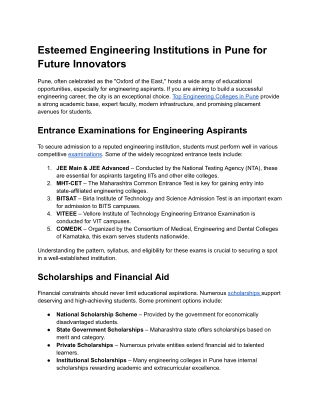 Esteemed Engineering Institutions in Pune for Future Innovators