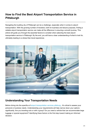 How to Find the Best Airport Transportation Service in Pittsburgh