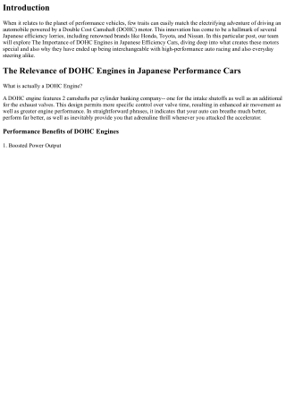 The Usefulness of DOHC Engines in Japanese Performance Cars