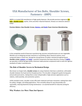 USA Manufacturer of Sex Bolts, Shoulder Screws, Fasteners - AMPG