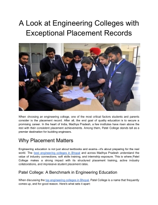 A Look at Engineering Colleges with Exceptiona l Placement Records