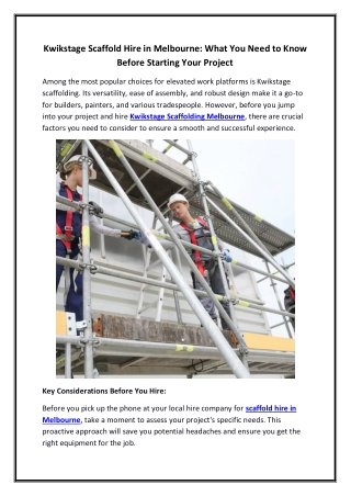 Kwikstage Scaffold Hire in Melbourne What You Need to Know Before Starting Your Project