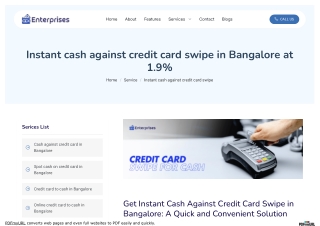 Instant cash against credit card swipe in Bangalore