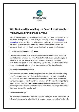 Why Business Remodelling Is a Smart Investment for Productivity, Brand Image & Value