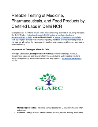 Reliable Testing of Medicine, Pharmaceuticals, and Food Products by Certified Labs in Delhi NCR