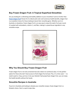 Buy Frozen Dragon Fruit_ A Tropical Superfood Smoothies