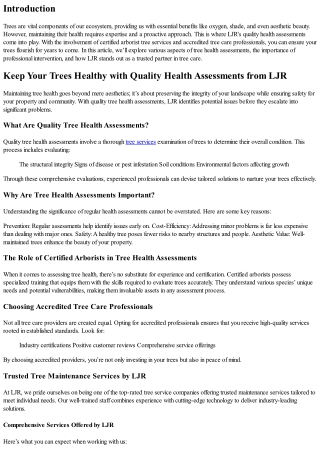 Keep Your Trees Healthy with Quality Health Assessments from LJR
