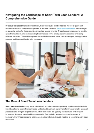 Navigating the Landscape of Short Term Loan Lenders A Comprehensive Guide