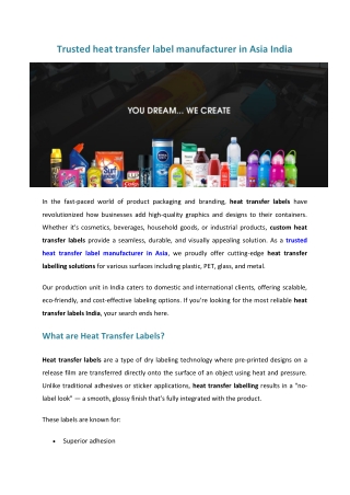Trusted heat transfer label manufacturer in Asia India
