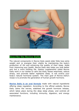 Revive Daily assist older folks lose extra weight and re energise