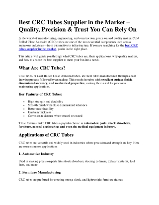 Best CRC Tubes Supplier in the Market - jagdambaenterprise.in