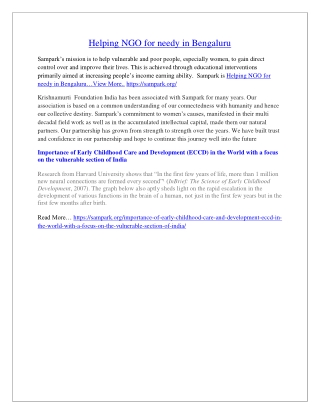 Helping NGO for needy in Bengaluru