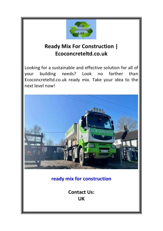 Ready Mix For Construction  Ecoconcreteltd.co.uk