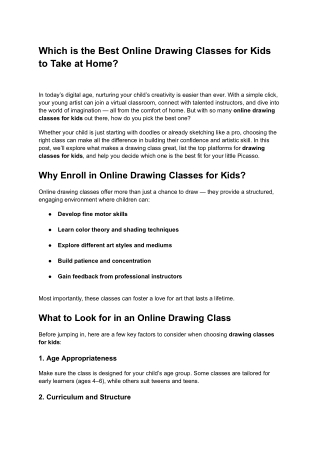 Which is the Best Online Drawing Classes for Kids to Take at Home