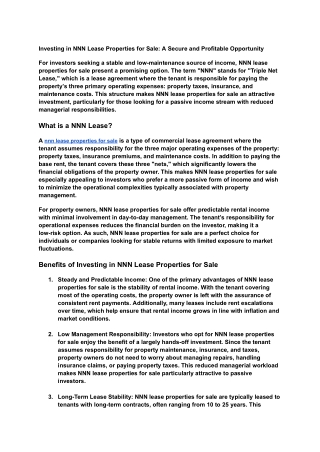 Investing in NNN Lease Properties for Sale_ A Secure and Profitable Opportunity
