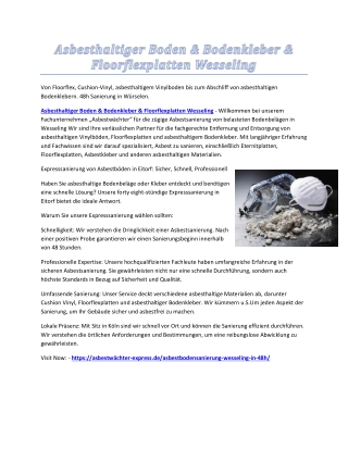 Asbesthaltiger Boden & Bodenkleber & Floorflexplatten Wesseling