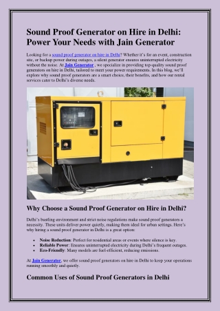 Sound Proof Generator on Hire in Delhi