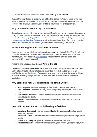 Scrap Your Car in Berkshire: Fast, Easy, and Top Cash Offers!