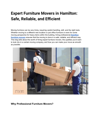 Affordable Hamilton Furniture Moving Services – Your Trusted Movers