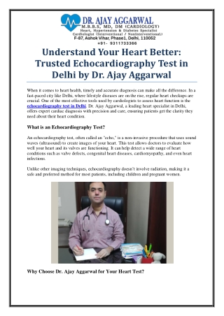 Best Centre for Echocardiography Test in Delhi – Dr. Ajay Aggarwal