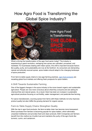 How Agro Food is Transforming the Global Spice Industry