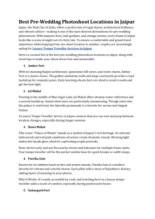 Best Pre-Wedding Photoshoot Locations in Jaipur