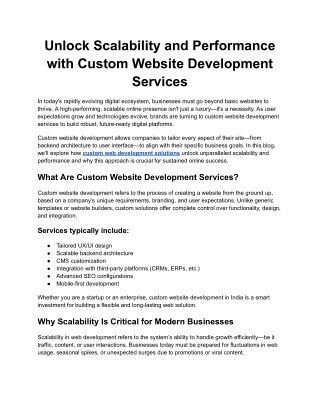 Unlock Scalability and Performance with Custom Website Development Services