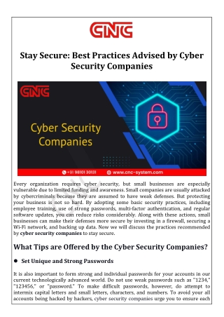 Stay Secure Best Practices Advised by Cyber Security Companies