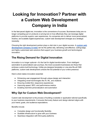Looking for Innovation? Partner with a Custom Web Development Company in India