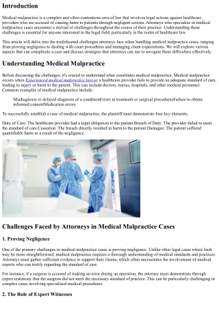 Challenges Faced by Attorneys Handling Medical Malpractice Cases
