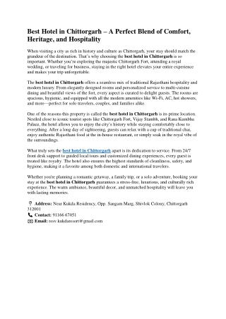 Best Hotel in Chittorgarh