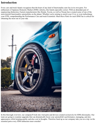Performance Vehicle Fundamentals: Must-Have Parts for every single JDM Follower