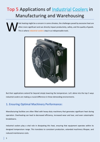 Top 5 Applications of Industrial Coolers in Manufacturing and Warehousing