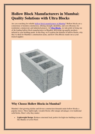Hollow Block Manufacturers in Mumbai
