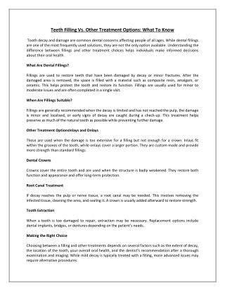 Teeth Filling vs. Other Treatment Options: What to Know