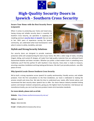 High-Quality Security Doors in Ipswich - Southern Cross Security